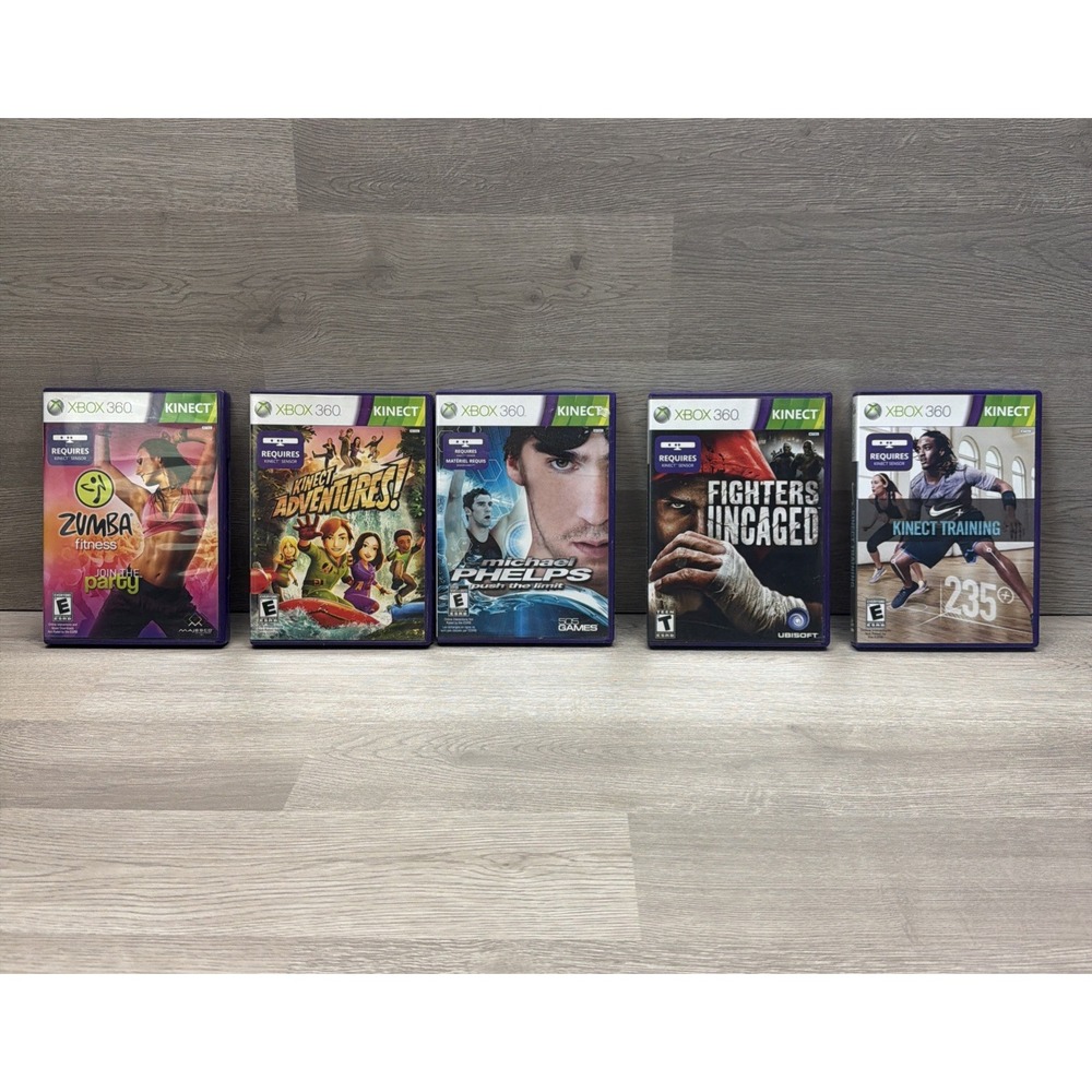 Xbox 360 Kinect Game Lot. 5 Games. Zumba, Training, Kinect Adventures, Swimming